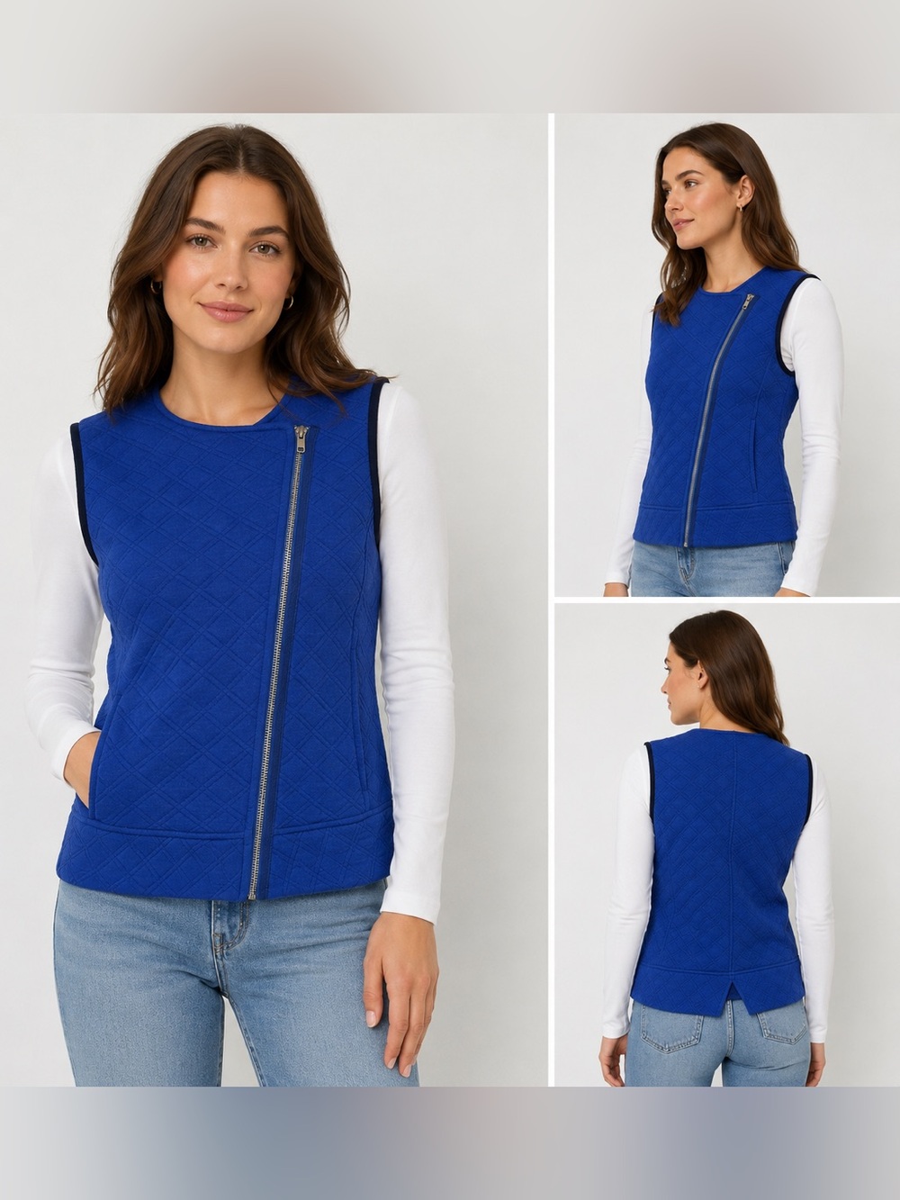 NWT Sanctuary Blue Quilted Moto Vest Asymmetrical Zip Size S